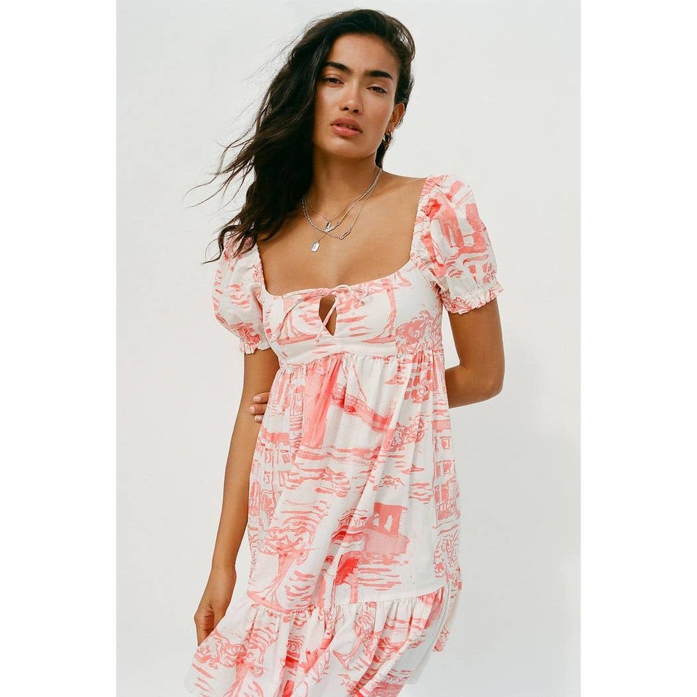 Urban Outfitters White and Coral Print Mini Dress - Picture 5 of 6